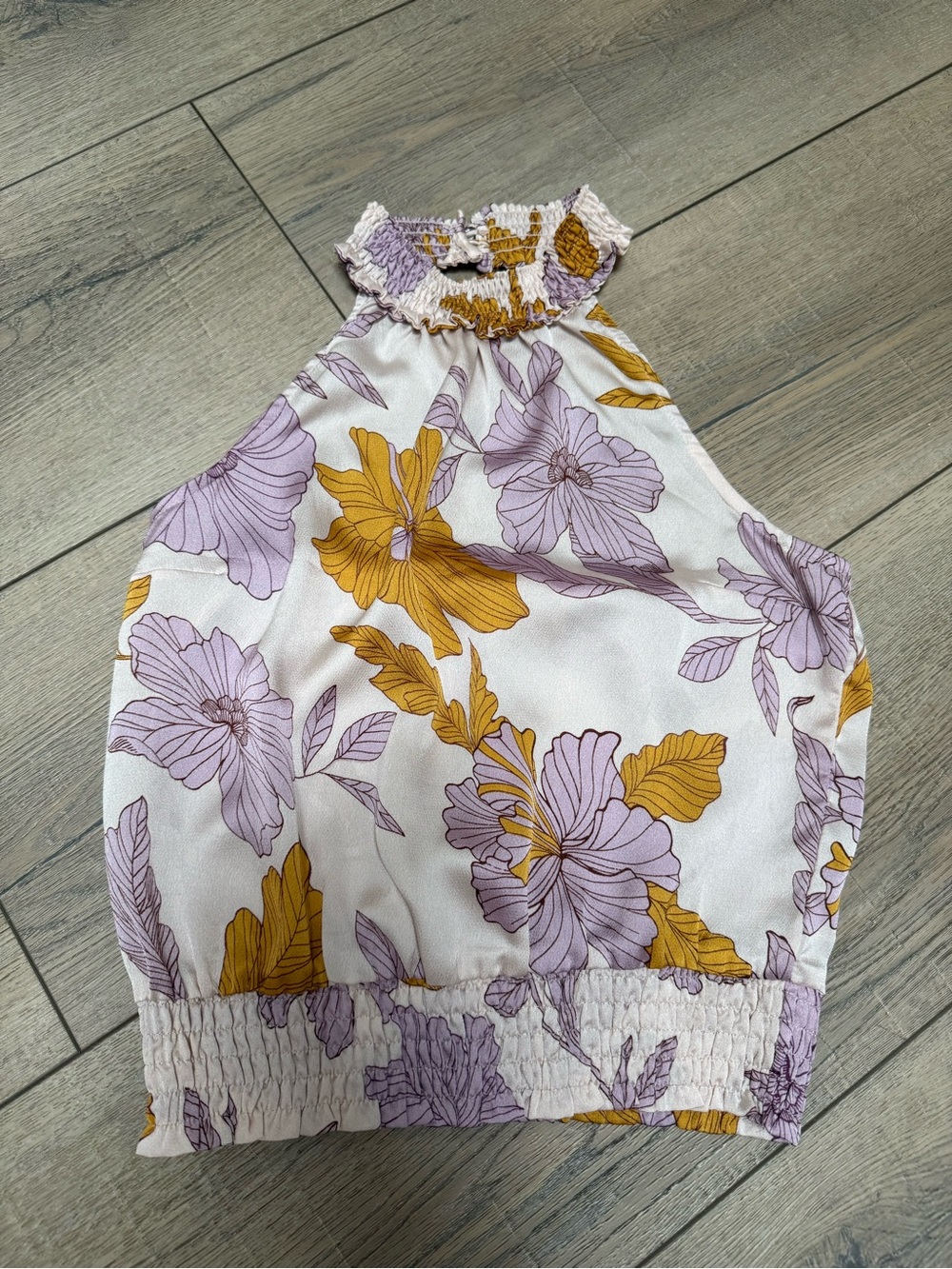 Monteau Floral Halter Crop Top in White, Lavender & Mustard